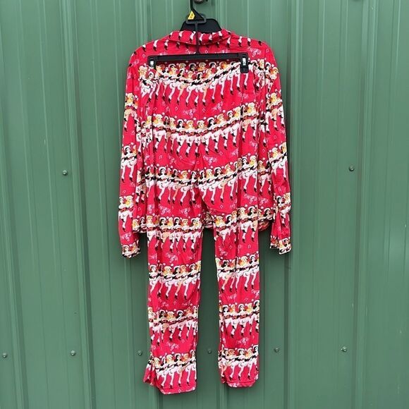 Velour Notch Collar Pajama Top & Pants Lounge Sleep 2-Piece Set Size L - Picture 2 of 6